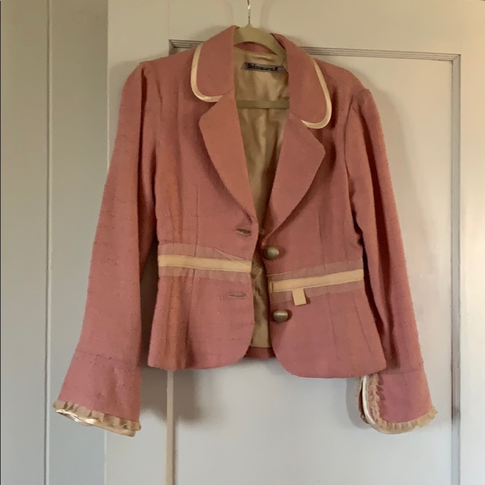 Pink blazer with lace detail